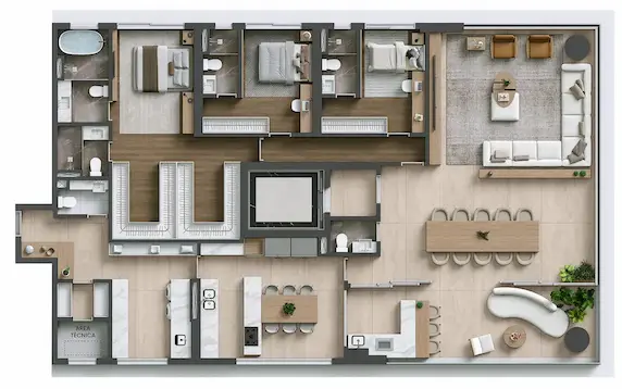 Planta 232 m² Opção Sr e Sra