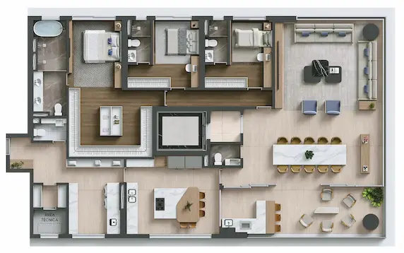 Planta 232 m² Tipo Banho master