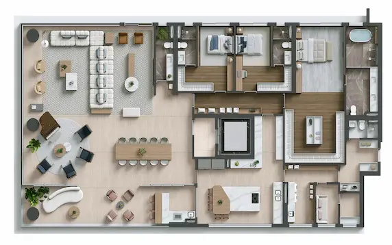 Planta 342 m² Ampliada 3 suítes