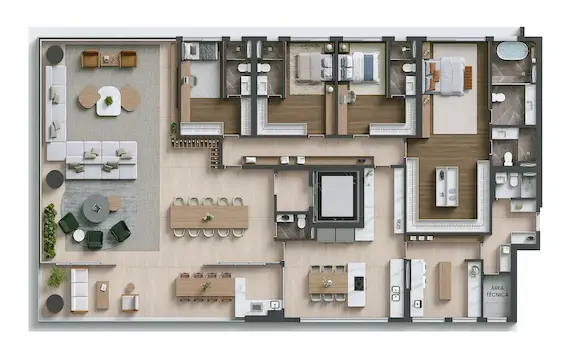 Planta 342 m² Tipo 4 suítes